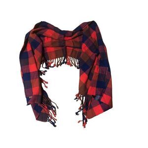 Coach Scarf Wrap Wool Blend Plaid Tartan Fringe 20” x 66”